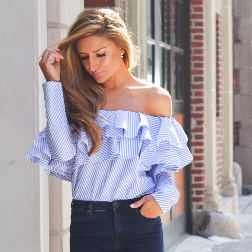 Ruffled off the shoulder top